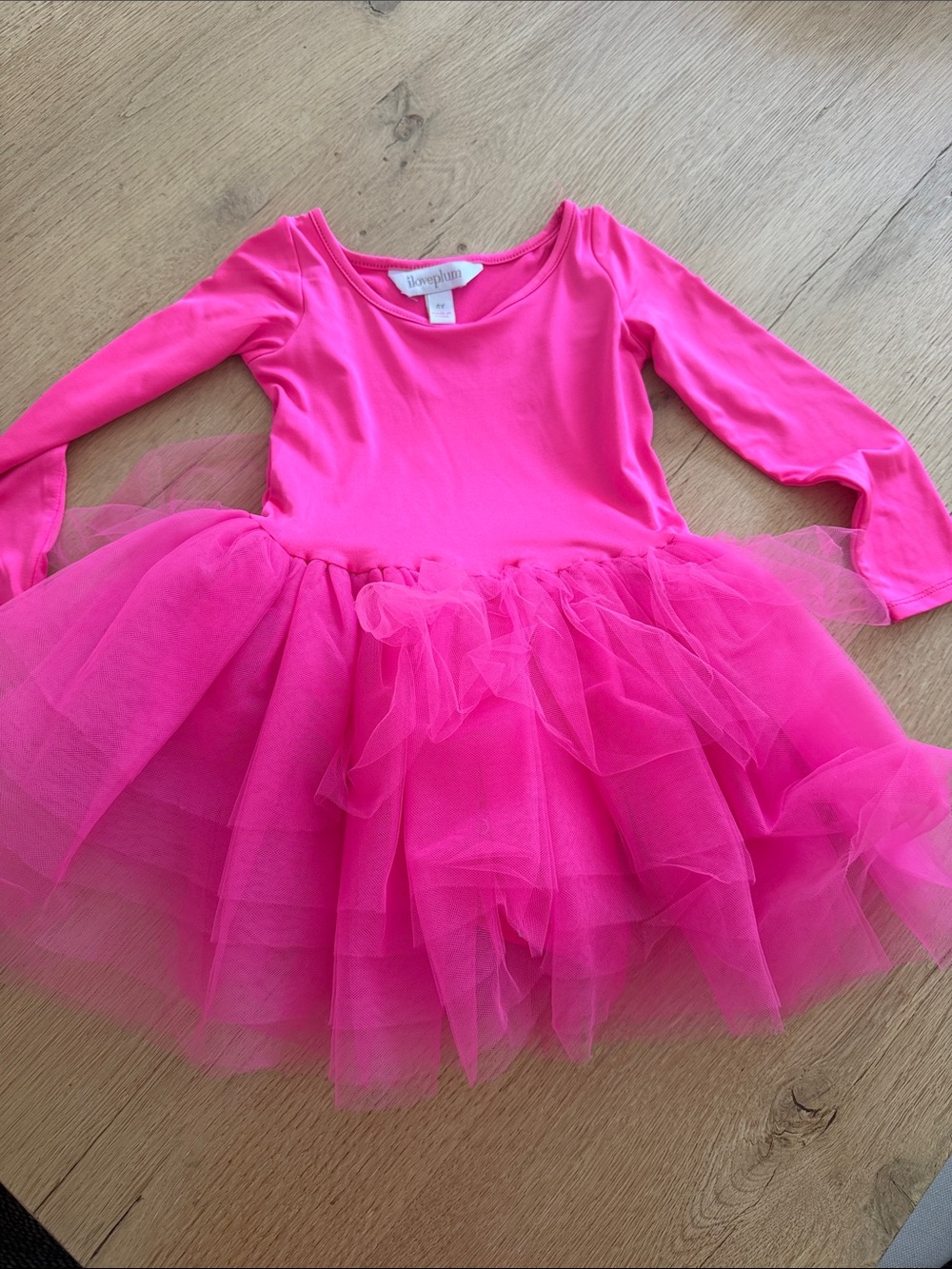 I Love Plum Neon Pink Long-Sleeve Tutu Dance Dress